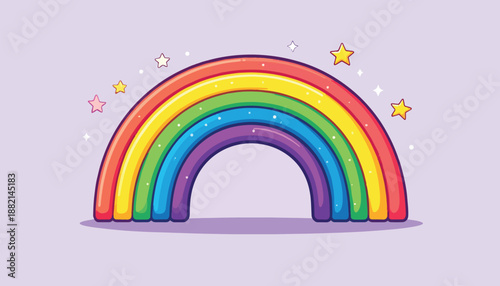 Vibrant Cartoon Rainbow with Sparkling Stars and Colorful Arcs.