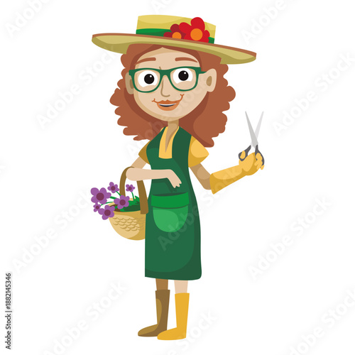 Young girl gardener cartoon