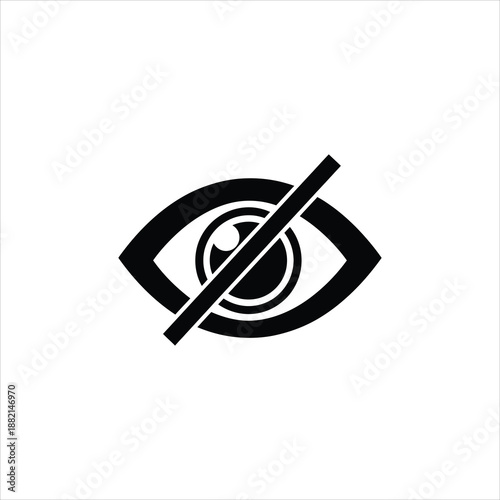 a simple black and white icon depicting an eye crossed out with an x