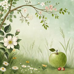 Spring background with flowers and leaves