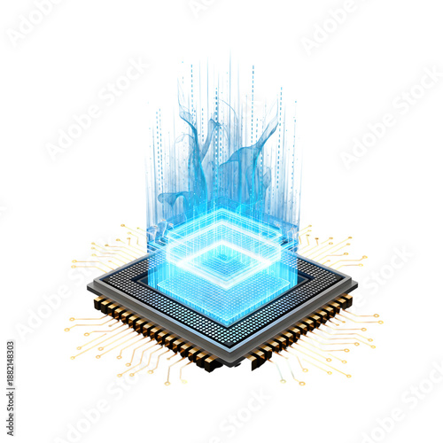 Advanced Microprocessor with Glowing Blue Digital Energy and Circuitry computer chip technology