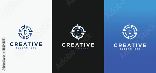 Compass logo design set, compass alphabet technology logo.