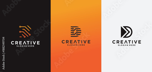 Abstract monogram logo design set of letter D, with technology concept.