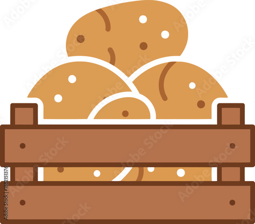 Fresh Potatoes in Wooden Crate Vector Illustration for Market Design