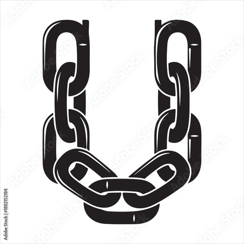a black and white illustration depicting a connected chain link pattern forming a stylized letter u shape