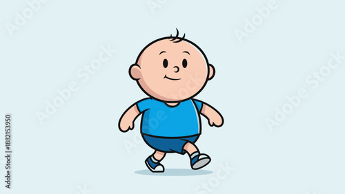 Happy Cartoon Baby Boy Walking Illustration.