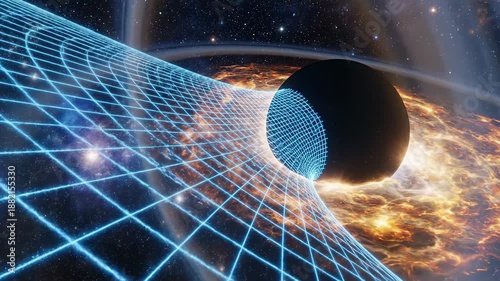Stunning depiction of a black hole warping spacetime in the cosmos.