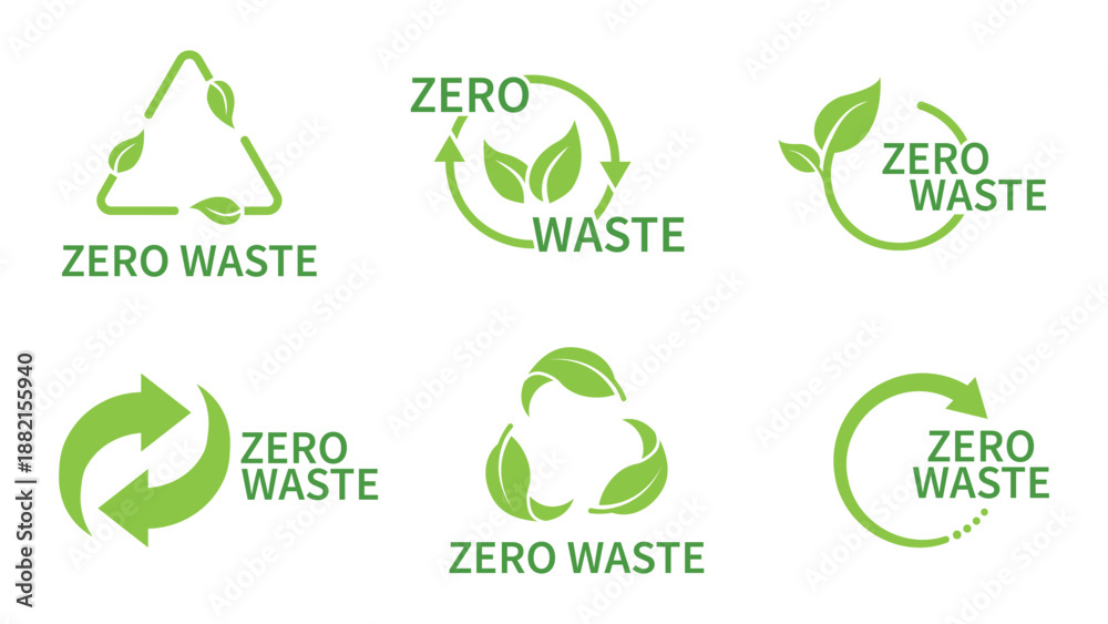 Obraz premium Eco-friendly recycling arrow vector icon set with zero waste. Vector illustration