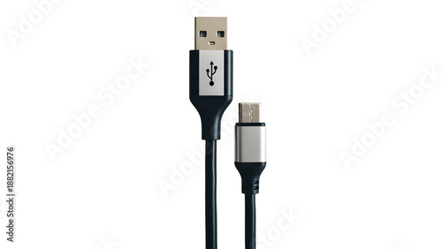 Usb cable with usb a and usb c connectors isolated on transparent background