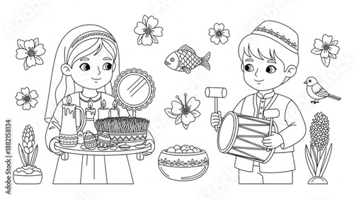 Children celebrating with traditional food and music