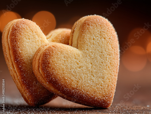 Heart-Shaped Sugar Cookies with Romantic Bokeh Background
