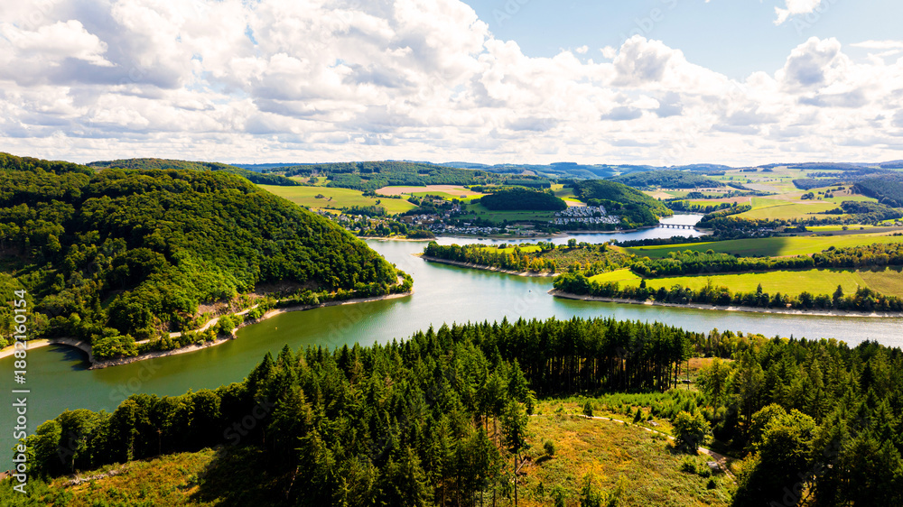 Fototapeta premium the diemelsee lake in germany from above