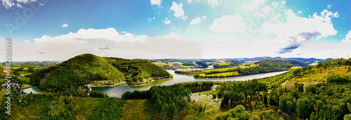 Tableau sur toile the diemelsee lake in germany from above panorama