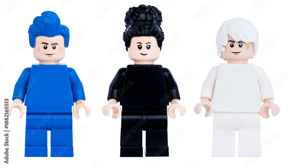 Fototapeta premium Dortmund - Deutschland 19. Januar 2026 - Lego Minifigure in blau, schwarz und weiß