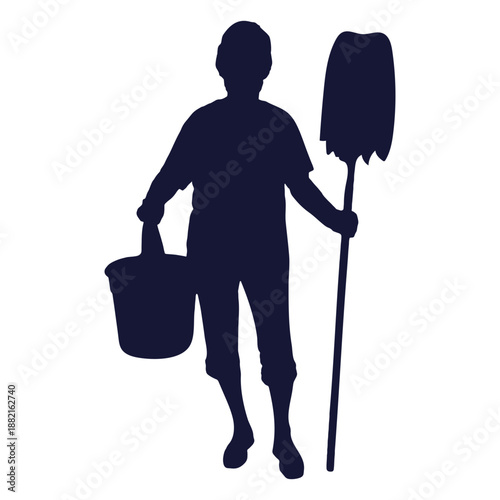 Cleaner mop bucket silhouette