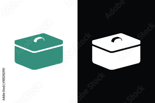 Minimalist 3D lunch box and storage container vector icon set