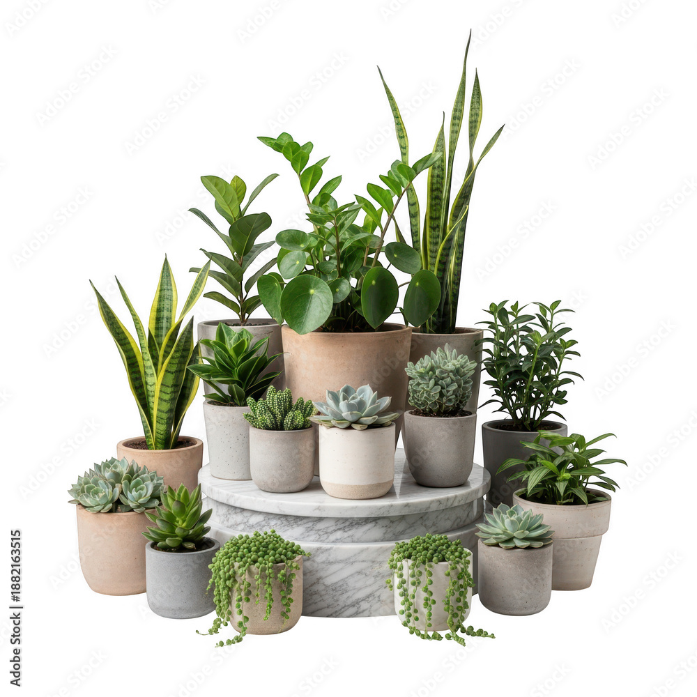 Fototapeta premium Collection of potted succulents isolated on transparent background