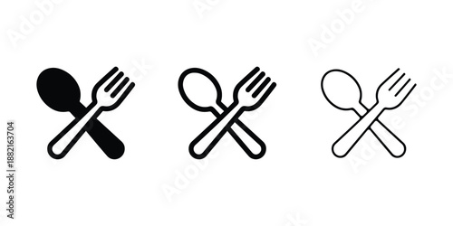 Black and white cutlery icons set with white background