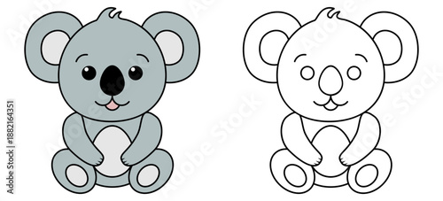 Cute koala bear character. Adorable Australian animal set for drawing. Vector illustration isolated on white.
