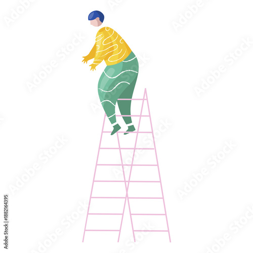 New year female ladder decorator illustration