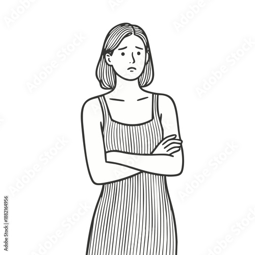 Simple illustration of a worried woman. Line art. Minimalist. Stress. Illness. Mental health. Loneliness. PMS. Hormonal imbalance.