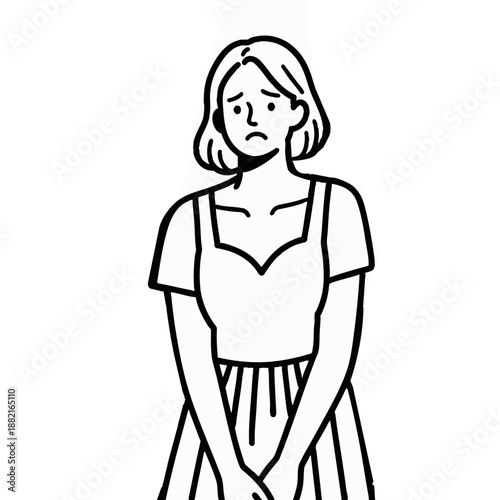 Simple illustration of a worried woman. Line art. Minimalist. Stress. Illness. Mental health. Loneliness. PMS. Hormonal imbalance.