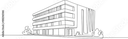 Modern Office Building One Line Drawing, Minimal Continuous Line Architecture Illustration for Corporate Business, Real Estate, Urban Design, and Construction Concept