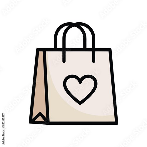 Minimalist Shopping Bag With Heart Icon Love Illustration