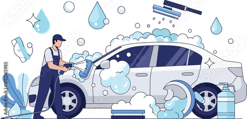 Car wash service vector illustration