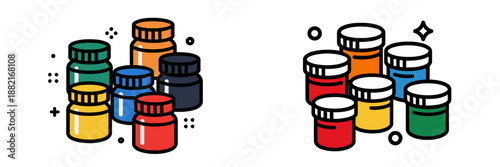 Colorful collection of paint jars in a vector illustration style