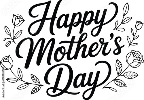 Happy mother's day lettering with floral frame, holiday design element