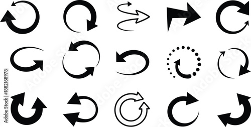 Recycle and refresh arrows icons set collection indicating rotation or update process