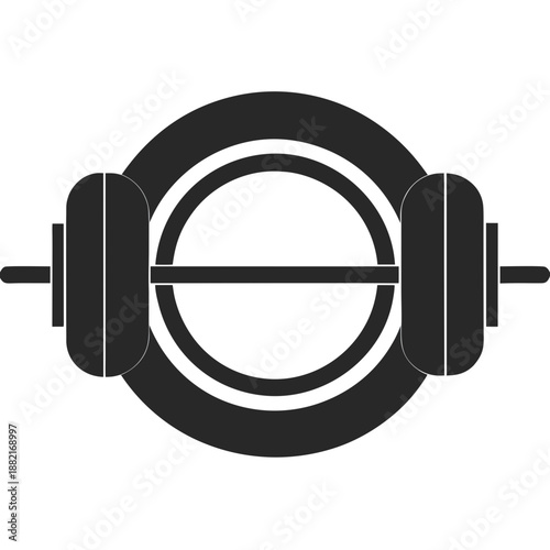 Title: A black and white of a barbell with two weight plates and a bar in a circular arrangement