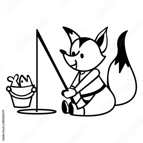 Winter animal character fox fishing