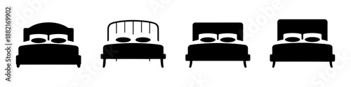 four stylish beds of different designs in silhouette . Isolated on transparent background