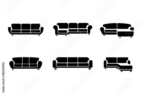 variety of sofa silhouette designs in a clean and modern style  . Isolated on transparent background
