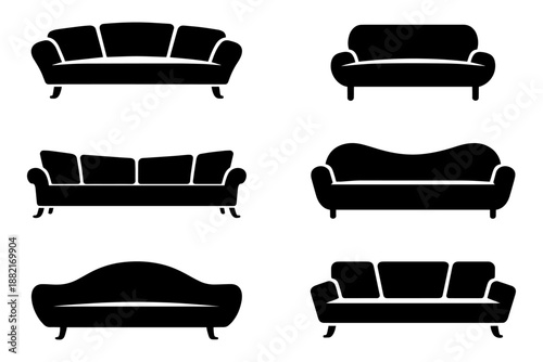 variety of black sofa silhouette on a white background . Isolated on transparent background