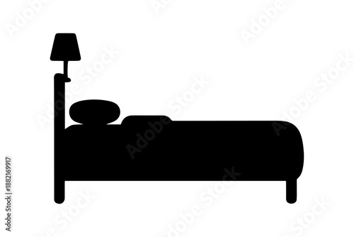 bed silhouette with a pillow and lamp  . Isolated on transparent background