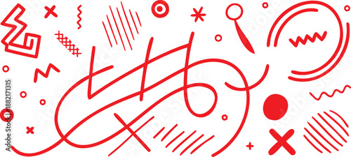 Red Memphis-style doodles that were drawn by hand