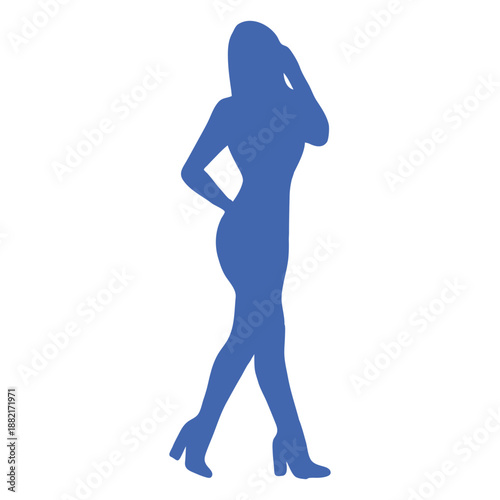 Sexy girl high heels walking silhouette blue