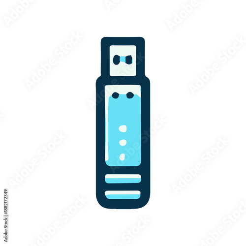 A colorful illustration of a USB flash drive with a blue design, set against a clean white background