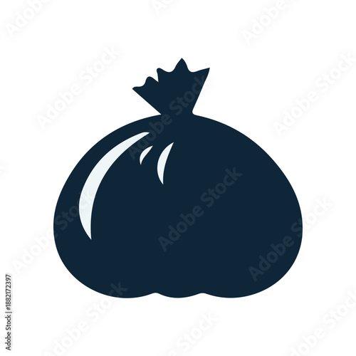 A dark silhouette of a garbage bag tied at the top, symbolizing waste management and cleanliness