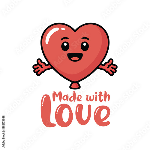 Made With Love Cute Heart Cartoon T Shirt Design