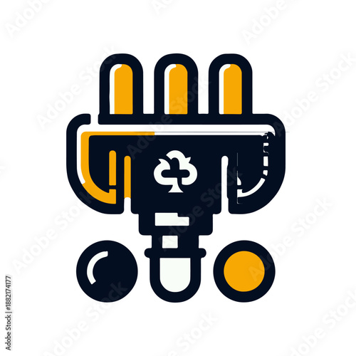 Abstract illustration of a mechanical device with colorful elements and geometric shapes