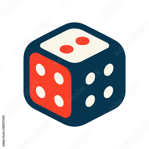 Colorful dice showing two and four dots, set against a simple background, ideal for gaming themes