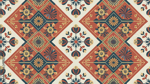 diamond pattern Intricate floral motifs