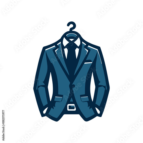 Elegant blue suit on a hanger, showcasing formal attire, ideal for professional events or fashion displays
