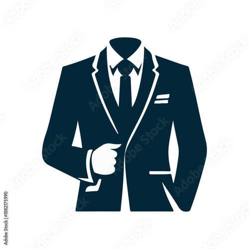 Elegant business suit illustration featuring a headless figure adjusting their jacket, symbolizing professionalism