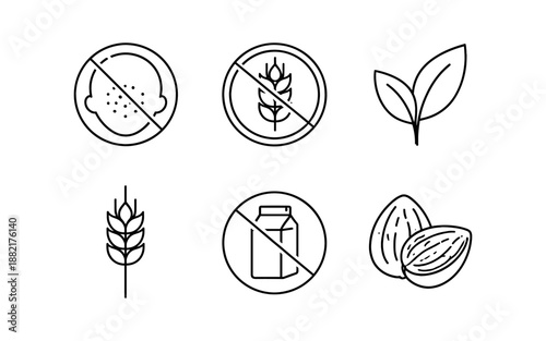 Set of icons representing common allergens and dietary restrictions for food labeling