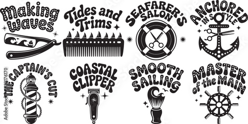 Nautical barber shop vintage emblems and logos collection